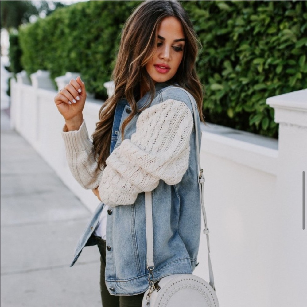 Cable knit and denim jacket